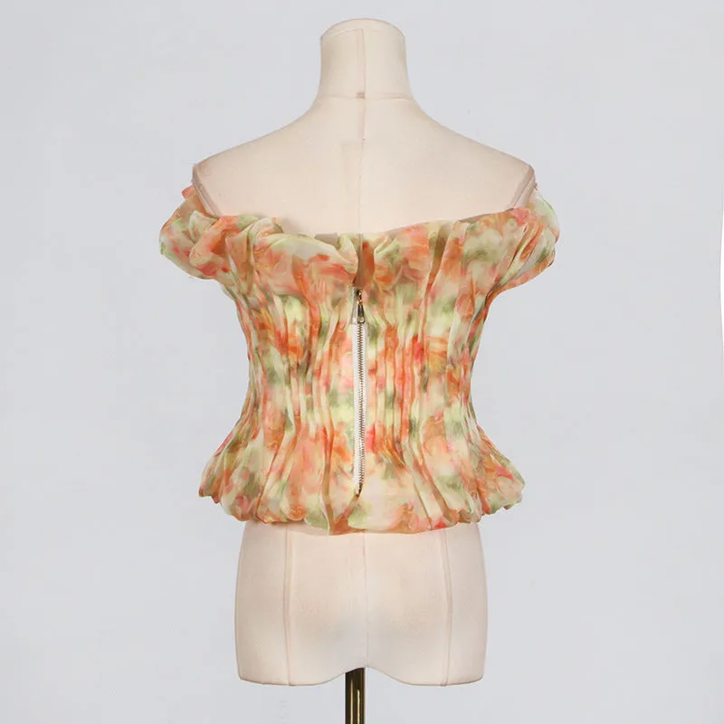 print ruffle trim top in yellow Gloria Lanvin