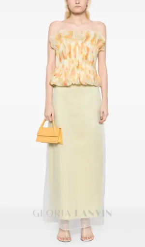 print ruffle trim top in yellow Gloria Lanvin