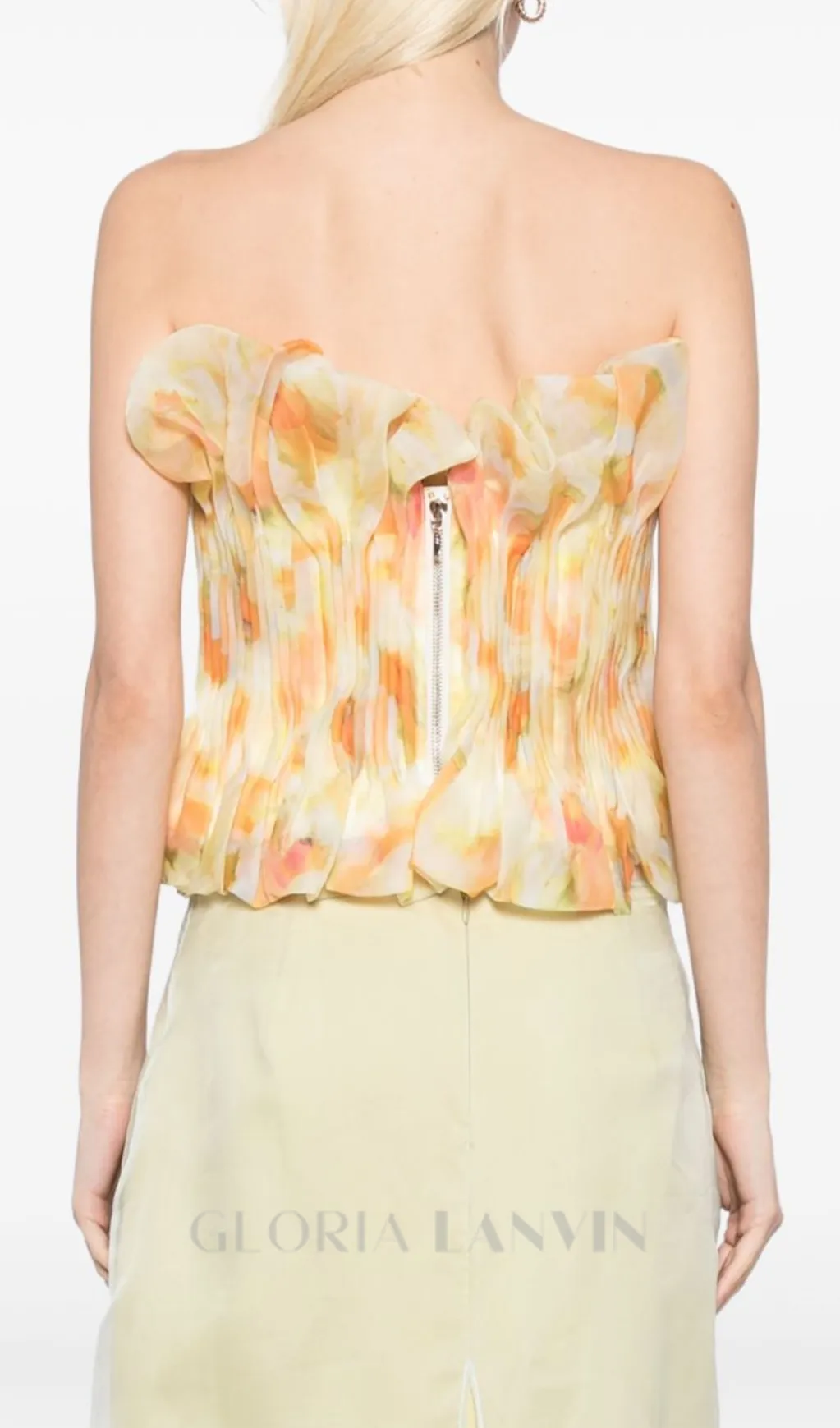 print ruffle trim top in yellow Gloria Lanvin