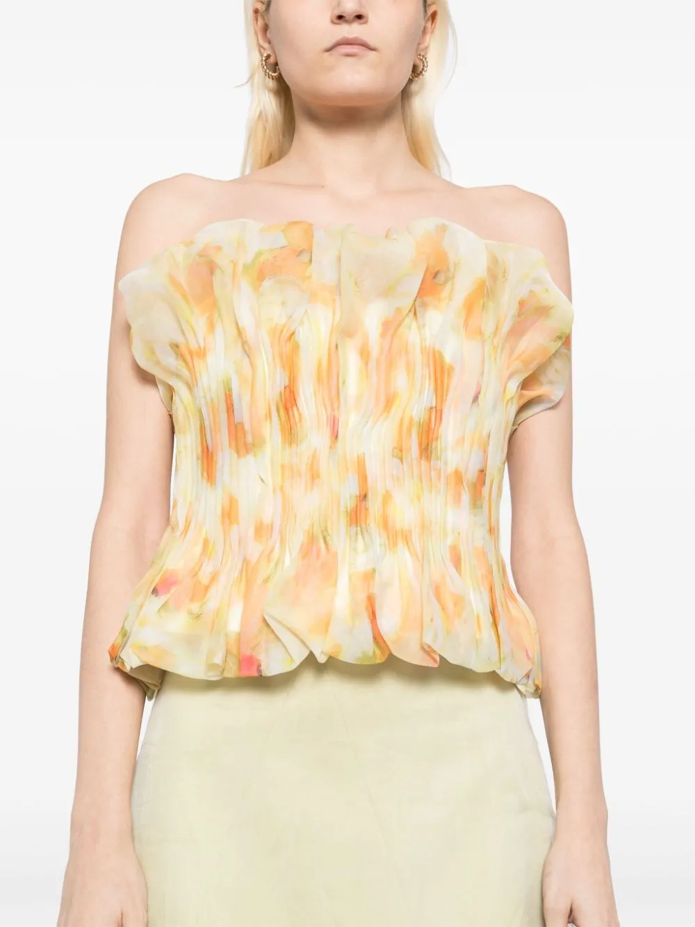 print ruffle trim top in yellow Gloria Lanvin