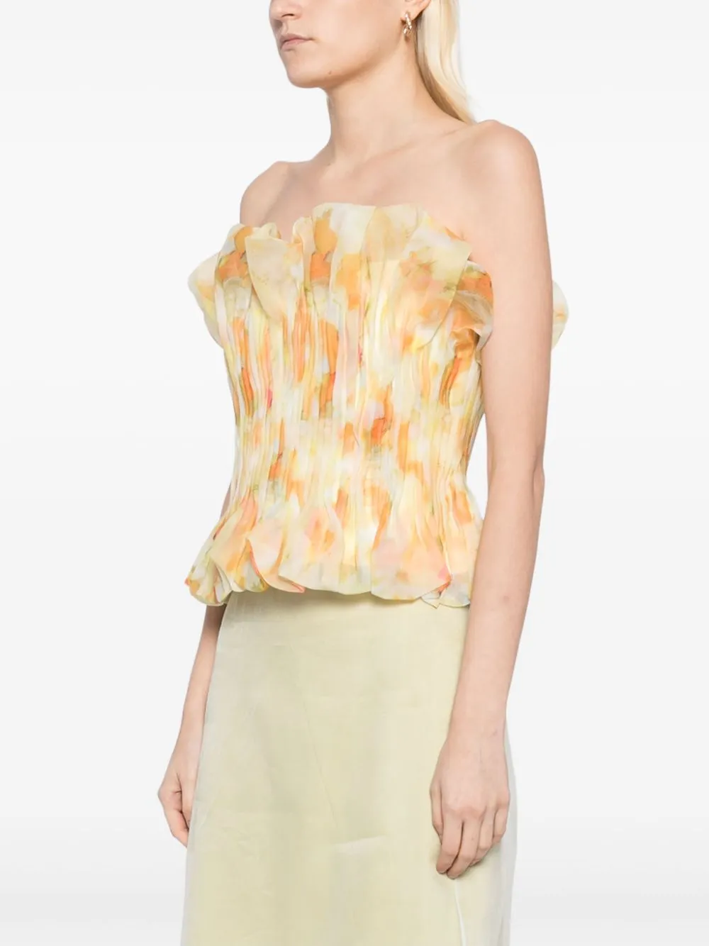 print ruffle trim top in yellow Gloria Lanvin