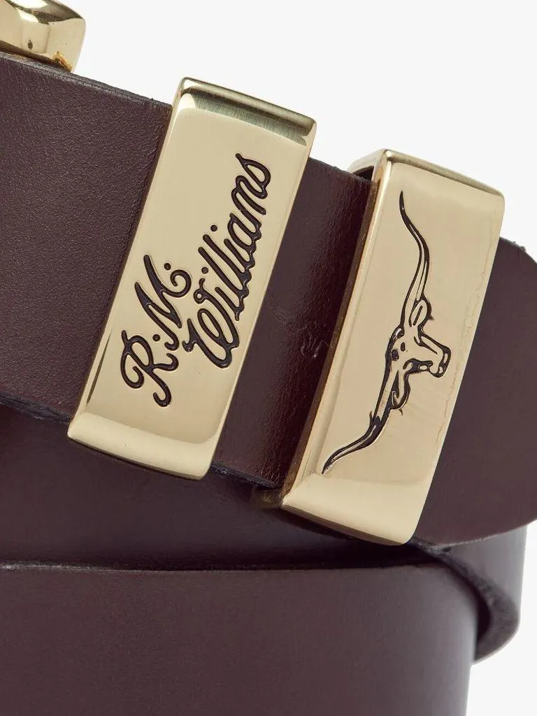 R M Williams 1 1/2" 3 piece solid hide belt chestnut