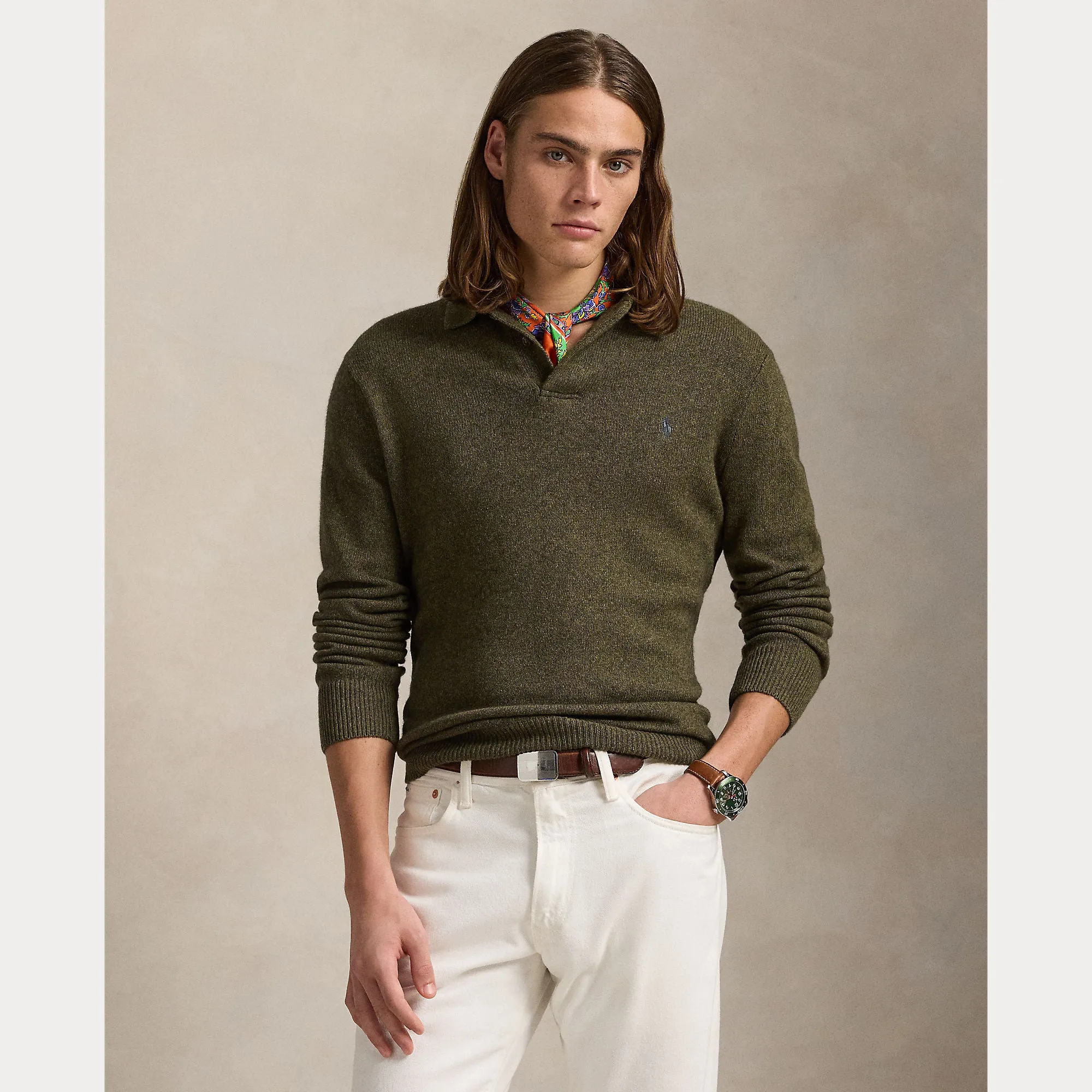 Ralph Lauren Mens Collar pullover - Olive