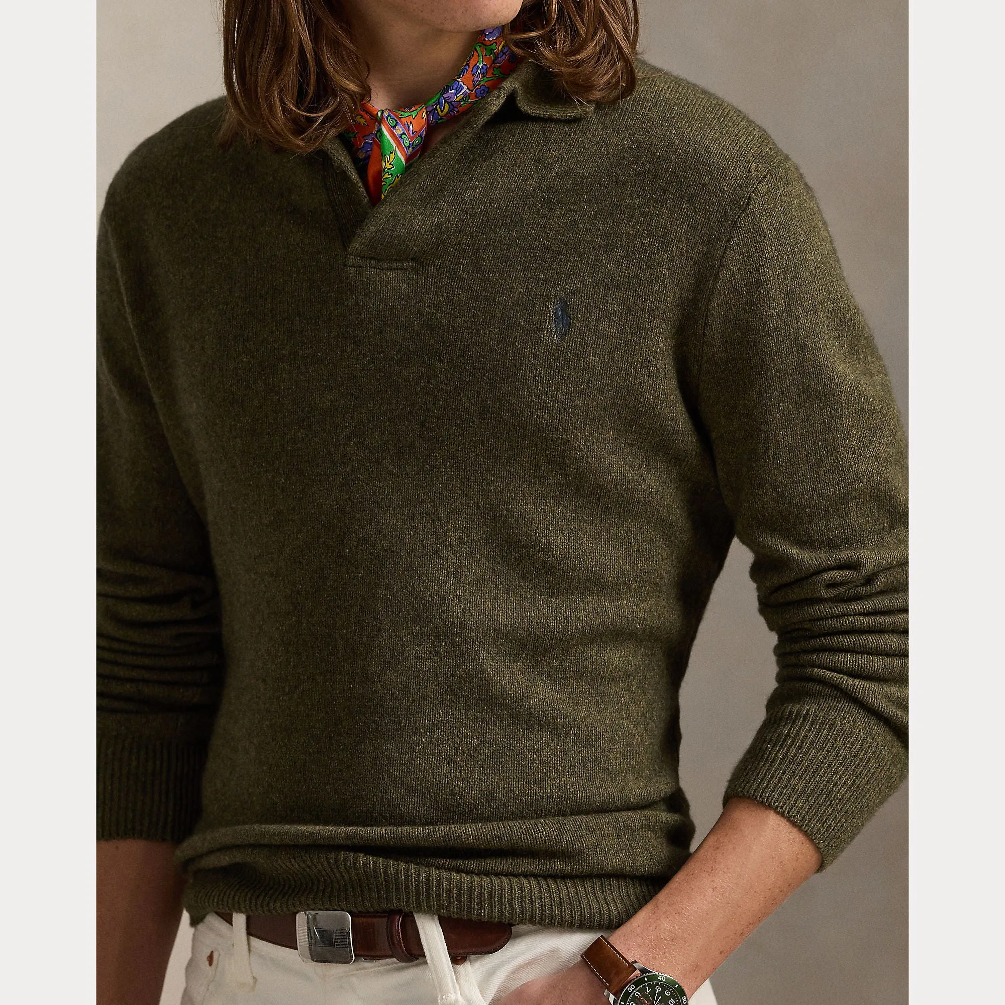 Ralph Lauren Mens Collar pullover - Olive