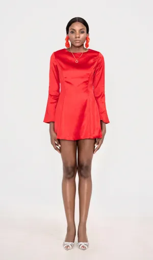 RANDA RED SATIN LONG SLEEVE MINI DRESS Gloria Lanvin