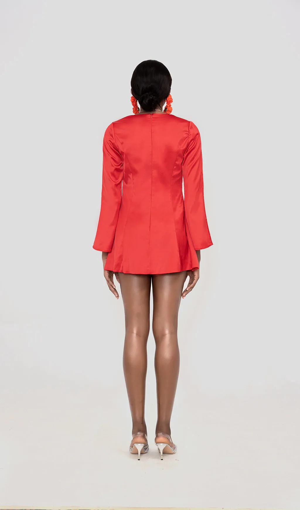 RANDA RED SATIN LONG SLEEVE MINI DRESS Gloria Lanvin