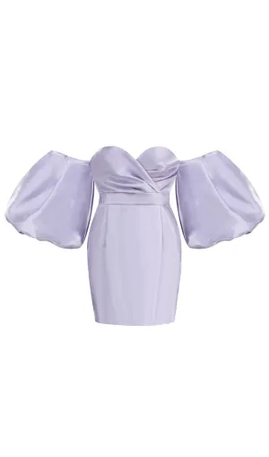 SATIN PUFF SLEEVE MINI DRESS IN LIGHT PURPLE Gloria Lanvin