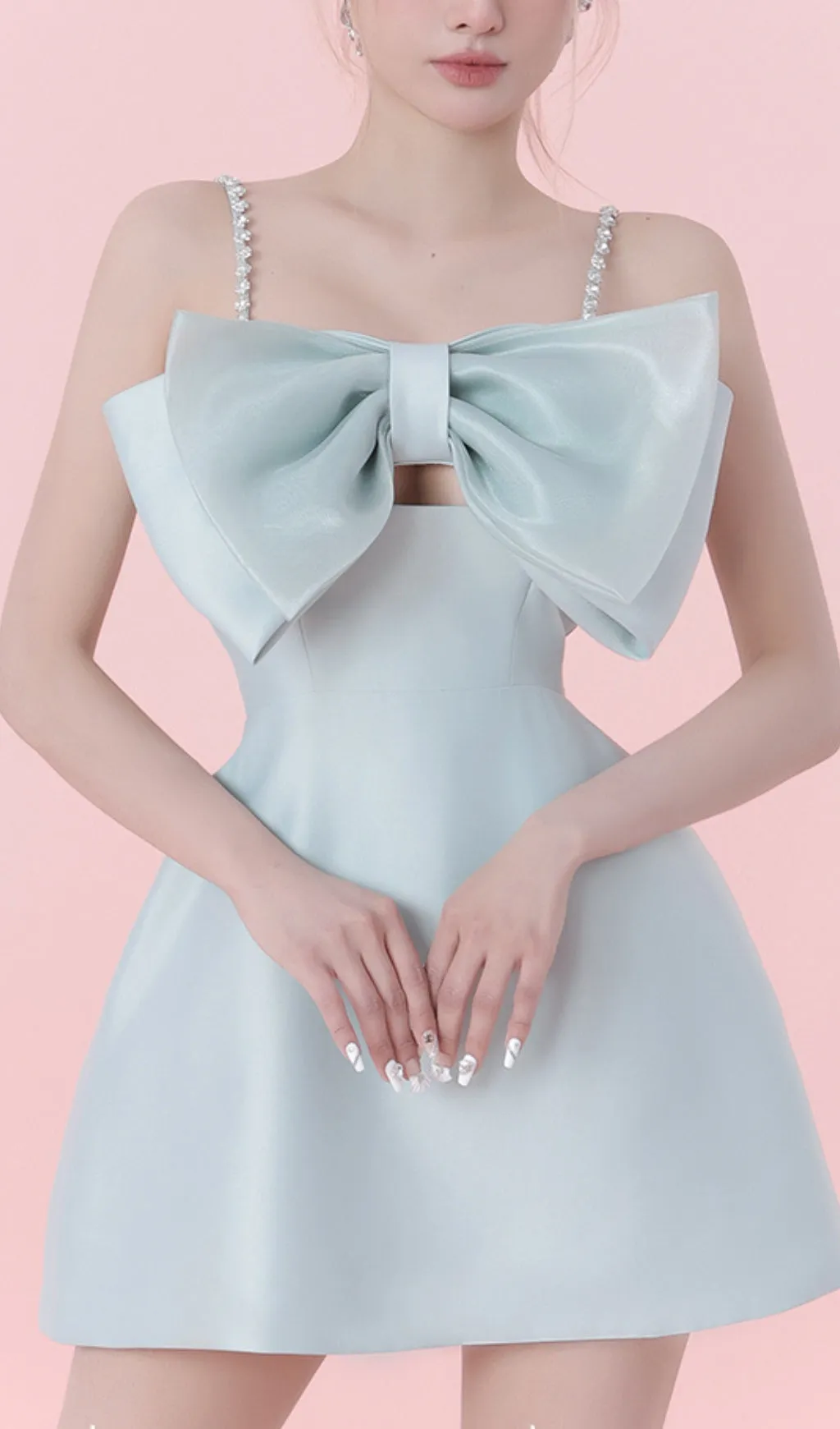 SLING BOW A-LINE MINI DRESS IN BLUE Gloria Lanvin