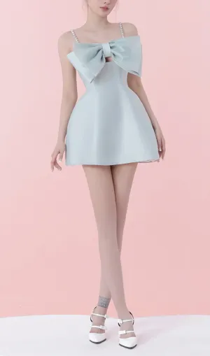 SLING BOW A-LINE MINI DRESS IN BLUE Gloria Lanvin