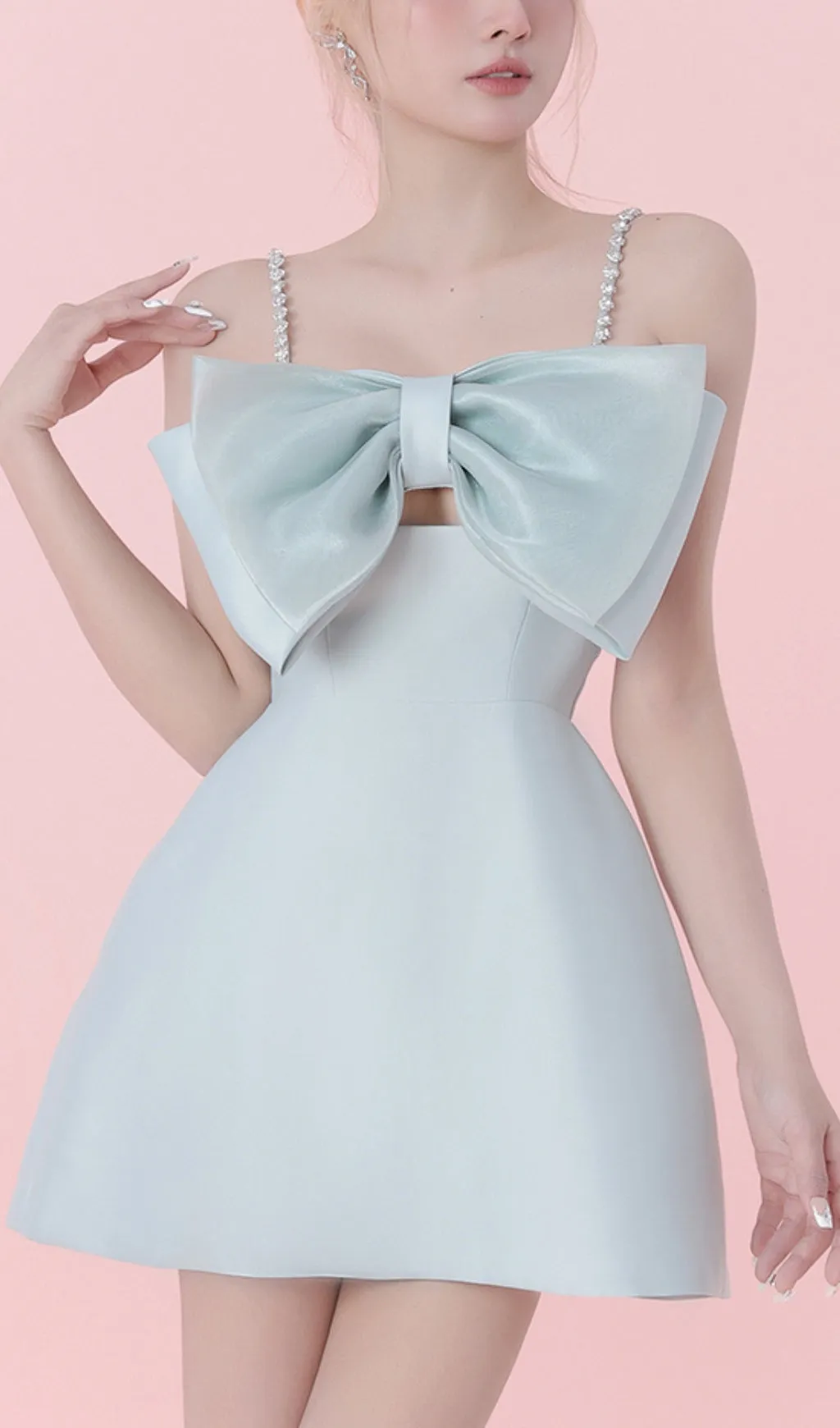 SLING BOW A-LINE MINI DRESS IN BLUE Gloria Lanvin