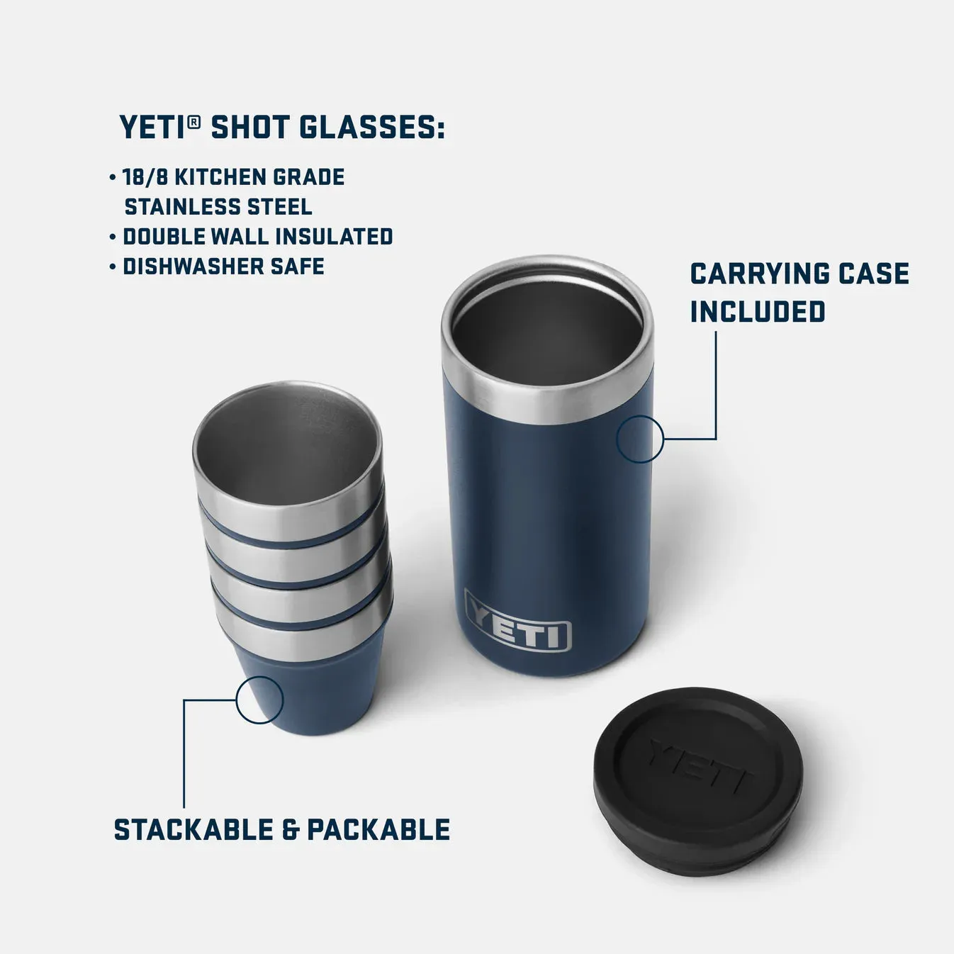 Yeti shot glasses & steel carrying case - Stainless steel