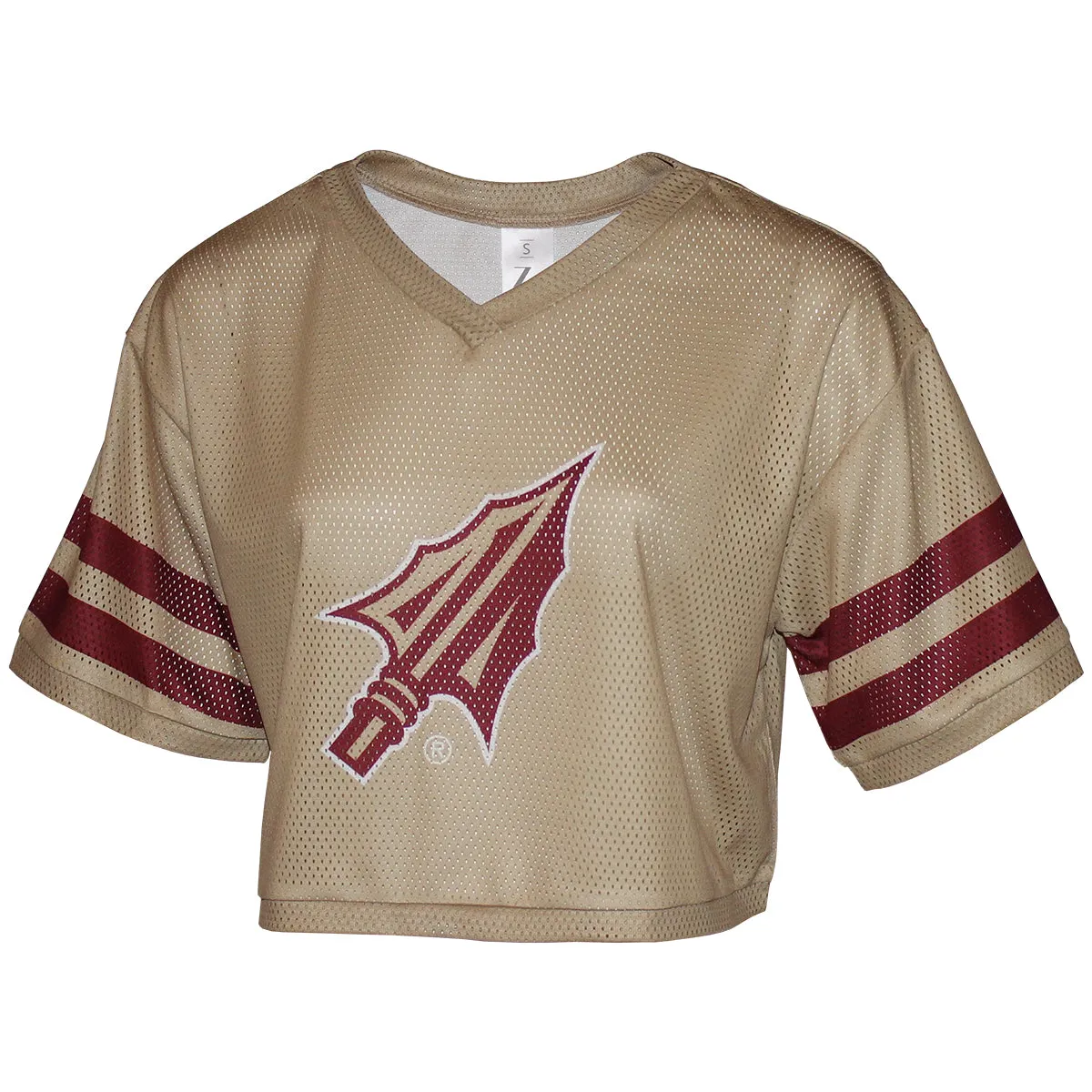ZooZatz Women's Arrowhead Logo V-neck Crop Mesh Jersey - Gold/Garnet