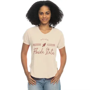 ZooZatz Women's Noles/Florida State Arrowhead Design Short Sleeve T-shirt - Sand